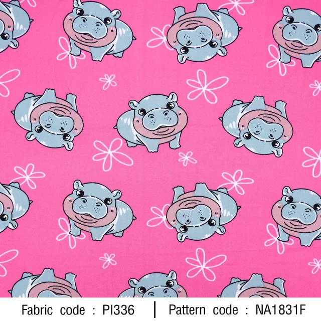 ลายพิมพ์ ฮิปโปน้อยสลับดอกไม้