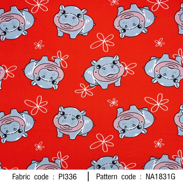 ลายพิมพ์ ฮิปโปน้อยสลับดอกไม้