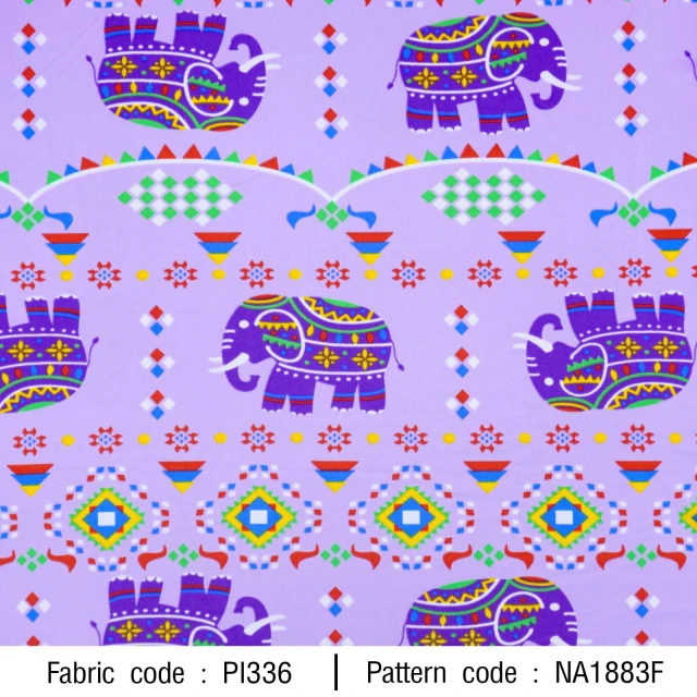 ผ้าพิมพ์ ช้างชนเผ่าหลากสี