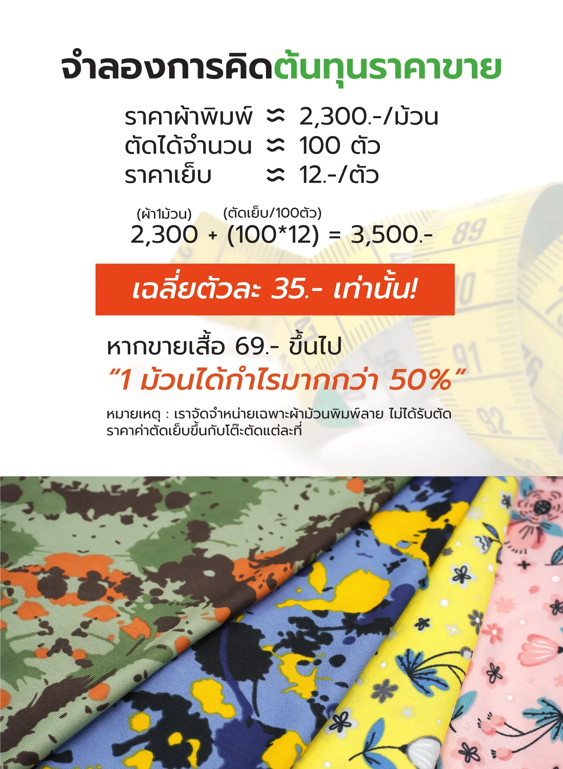 จำลองการคิดต้นทุนราคาขาย ผ้ายืดพิมพ์ลาย (Printed stretch fabric)